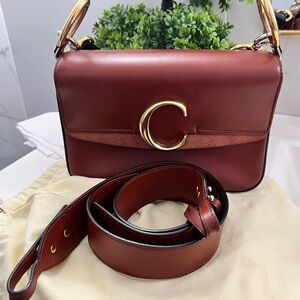 SOLD❌❌❌Chloe Brown Leather Crossbody Bag with Gold Accents